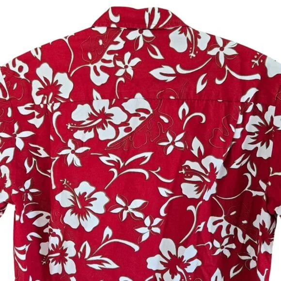 Vintage Hilo Hattie Mens Hawaiian Red Hibiscus Floral Aloha Shirt Small - Picture 4 of 7